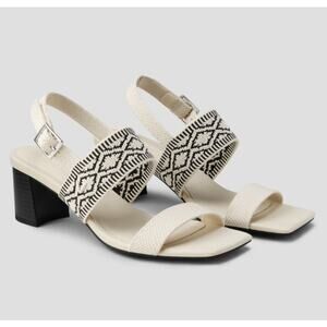 Vivaia Luna Square-Toe Block Heel Sandals - 37 / 6.5 Cream & Black, Comfortable